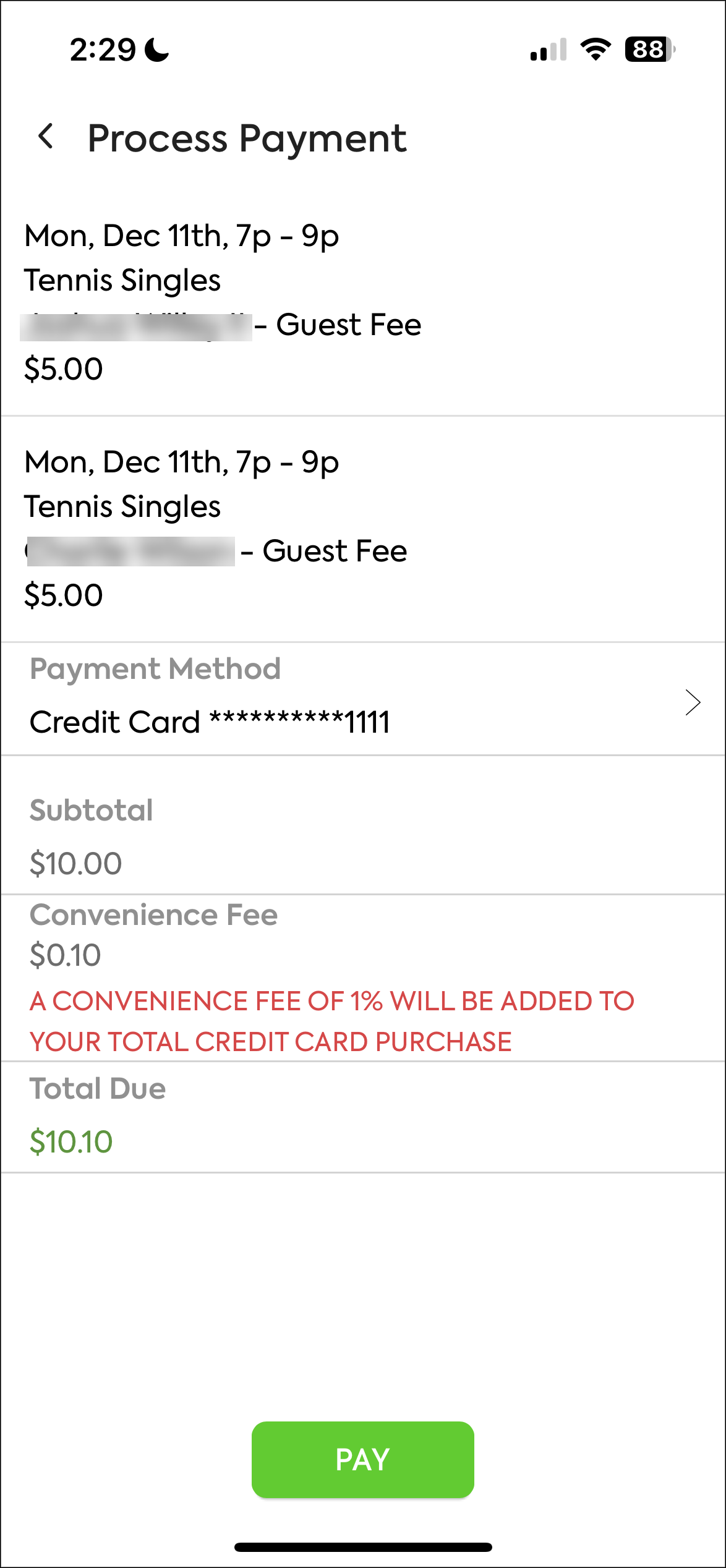 Process Payment ekran s ukupnim iznosom i PAY gumbom